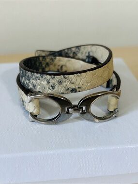 Coach Leather Wrap Snake Print Bracelet Signature C